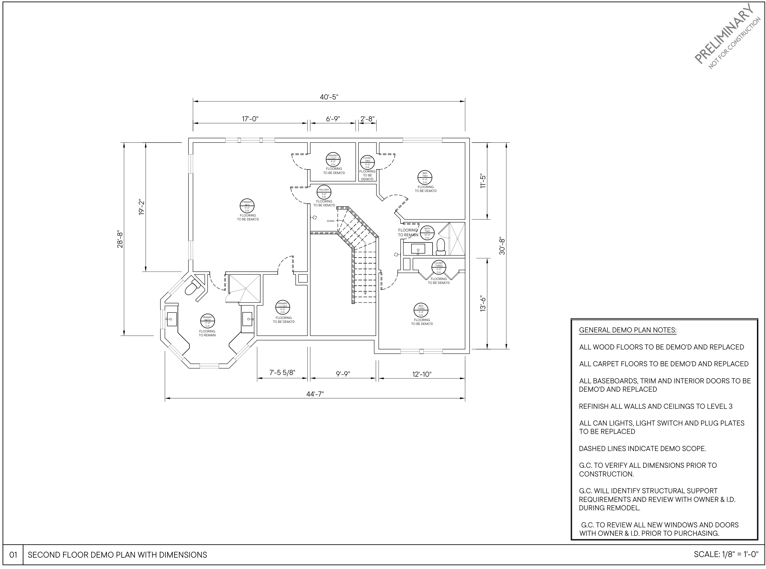 Drawing 3: second floor demo plan with dimensions