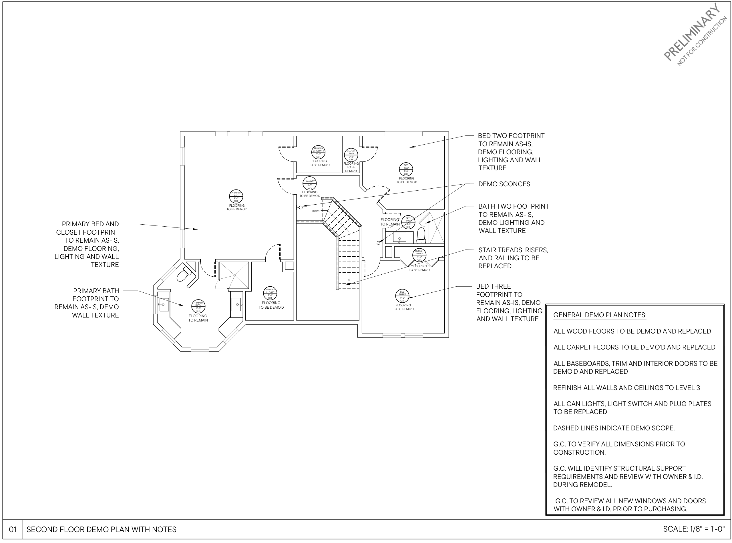 Drawing 4: second floor demo plan with notes